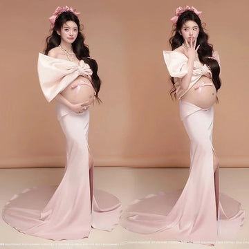 MQTIME  -   Women Photography Props Elegant Maternity Dress Bow-knot Top and Long Skirt Korean Princess Dresses Studio Shoot Photo Clothes
